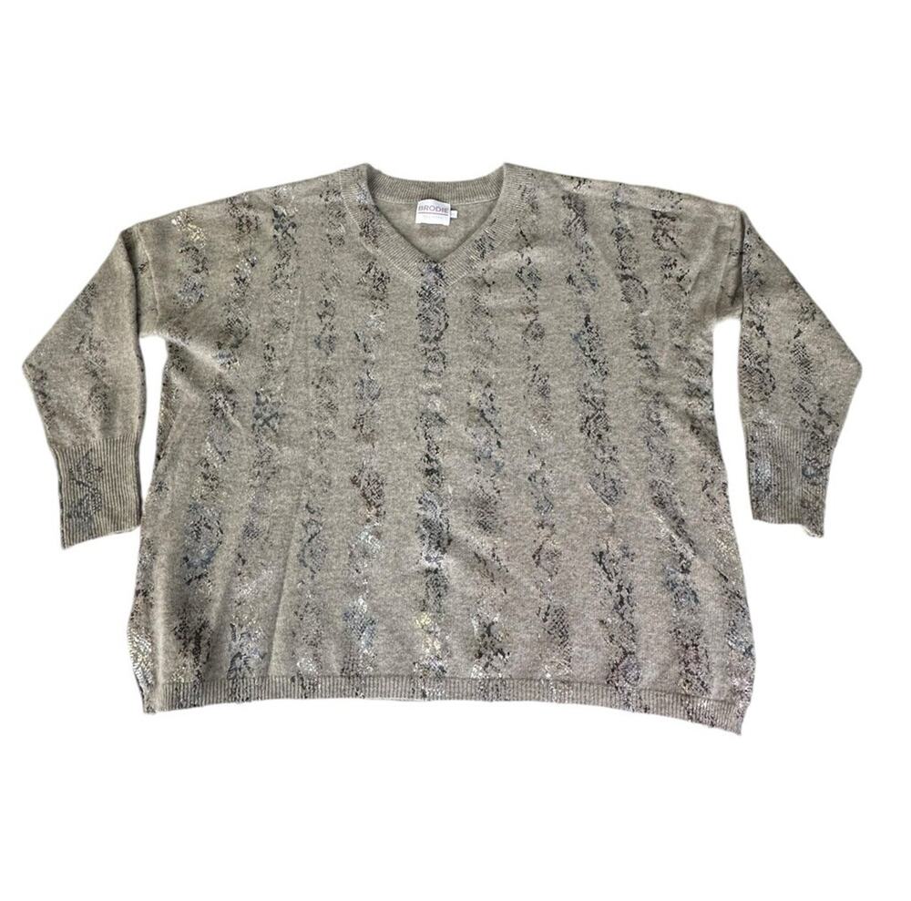 Brodie Cashmere- Copper Python Harriet V- Neck Light Brown Size Large